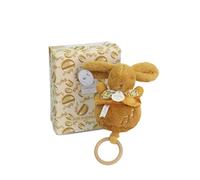 DOUDOU ET COMPAGNIE - Boîte à Musique Lapin Doudou ocre - Peluche Musicale Ultra Douce Bébé avec Anneau Bois - Doudou Veilleuse Berceuse pour Endormir Bébé - Idée Cadeau Naissance - DC4369