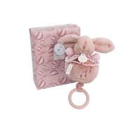 Doudou et Compagnie - Boîte à Musique Lapin Doudou Rose - Peluche Musicale Ultra Douce Bébé avec Anneau Bois - Doudou Veilleuse Berceuse pour Endormir Bébé - Idée Cadeau Naissance - DC4366