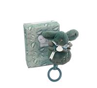 DOUDOU ET COMPAGNIE - Boîte à Musique Lapin Doudou vert sauge - Peluche Musicale Ultra Douce Bébé avec Anneau Bois - Doudou Veilleuse Berceuse pour Endormir Bébé - Idée Cadeau Naissance - DC4367