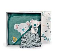 DOUDOU ET COMPAGNIE – Cape de bain bébé YOCA Le Koala – Coton doux 80×80 cm Bleu/Vert