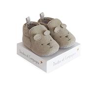 Doudou et Compagnie - Chaussons Bébé Gris - Frimousses Brodées - DC3709 | Chaussons Doux et Chauds - 80% Coton, 20% Élasthanne - Lavable à 30° - Avec Boîte Cadeau - Idée Cadeau de Naissance Bébé