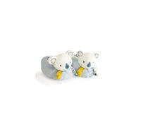 DOUDOU ET COMPAGNIE - Chaussons Bébé Naissance Avec Hochet - Yoca le Koala - 0-6 mois - Blanc et Bleu - Idée Cadeau de Naissance pour Filles et Garçons - Pour Offrir Avec Boite Cadeau - DC3675