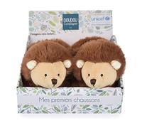 Doudou et Compagnie - Chaussons Hérissons - UNICEF - Marron - Boite Ouverte - Hochet Intégré - Idée Cadeau de Naissance Fille et Garçon - De 0 à 6 Mois - DC3998