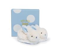 Doudou et Compagnie - Coffret Chaussons avec Hochet - Lapin Bonbon - Boite Cadeau - Bleu - De 0 à 6 Mois - Doux et Chaud - Idée Cadeau Naissance Garçon - DC1309
