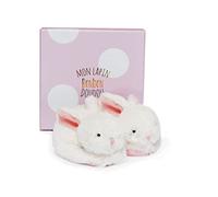 Doudou et Compagnie - Coffret Chaussons avec Hochet - Lapin Bonbon - Boite Cadeau - Rose - De 0 à 6 Mois - Doux et Chaud - Idée Cadeau Naissance Fille - DC1308