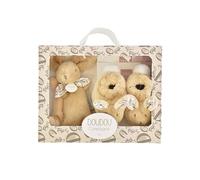 DOUDOU ET COMPAGNIE - Coffret Naissance Lapin Doudou Beige avec Chaussons Bébé Coordonnés - Peluche Doudou Douce dès la Naissance - Boîte Cadeau pour Offrir - Idée Cadeau Mixte - DC4258