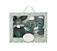 DOUDOU ET COMPAGNIE - Coffret Naissance Lapin Doudou Vert Sauge avec Chaussons Bébé Coordonnés - Peluche Doudou Douce dès la Naissance - Boîte Cadeau pour Offrir - Idée Cadeau Mixte - DC4260
