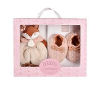Doudou et Compagnie - Coffret Naissance Mina Renard avec Chaussons 0-6 Mois - Doudou Bébé Plat 18 cm Ultra Doux en Coton Plumetis - Ensemble Premier Âge Raffiné - Idée Cadeau Naissance Mixte - DC4691