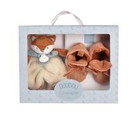 Doudou et Compagnie - Coffret Naissance Timo Renard avec Chaussons 0-6 Mois + Doudou Bébé Plat 18 cm Ultra Doux en Coton - Ensemble Premier Âge Raffiné - Idée Cadeau Naissance Mixte - DC4696