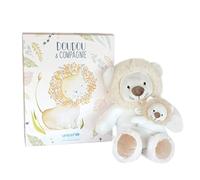 Doudou et Compagnie Peluche Lion avec son bébé Collection UNICEF 25 cm Blanc/Beige Cadeau naissance