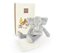 Les Sweety : Doudou Elephant gris avec mouchoir 25 cm - Doudou et Compagnie