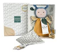 Doudou et Compagnie - Doudou Attache-Tétine Abeille - 17 cm - Bleu/Jaune - Cadeau De Naissance Bio -Pollen L'Abeille Bio - DC3847