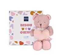 Doudou et Compagnie - Doudou Bébé Ours Cœur UNICEF Bisous Cœur 25 cm - Peluche Ours Ultra Douce et Solidaire - Idée Cadeau Naissance Bébé Fille Garçon avec Coffret - Premier Doudou de Câlin - DC4680