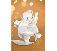 DOUDOU ET COMPAGNIE - Doudou Cape Ours BLANC Peluche Bébé - Ultra Doux et Plat avec Bonnet Doré - Collection Anniversaire 25 ANS - Idée Cadeau Naissance Mixte - Garantie Doudou Perdu - DC4341