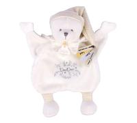 DOUDOU ET COMPAGNIE - Doudou Cape Ours BLANC Peluche Bébé - Ultra Doux et Plat avec Bonnet Doré - Collection Anniversaire 25 ANS - Idée Cadeau Naissance Mixte - Garantie Doudou Perdu - DC4341