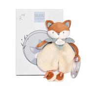 DOUDOU ET COMPAGNIE - Doudou Hochet Timo Renard -18 cm - Peluche Bébé avec Grelot Intégré - Éveil Sensoriel Doux - Idée Cadeau Naissance Mixte Terracotta - Lavable en Machine 30° - DC4693