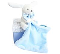 Doudou et Compagnie – Doudou lapin mouchoir DC3338 – Boîte fleur bleu – Cadeau de naissance