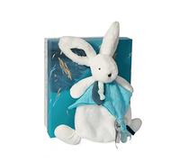 Doudou et Compagnie – Doudou lapin plat 25 cm Collection Happy Pop blanc/bleu pompon paon DC3745