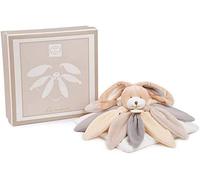DOUDOU ET COMPAGNIE - Doudou Lapin Plat pour Bébé - Format Carré Pétale - 28 cm - Taupe - Avec Boite Cadeau - Idée Cadeau De Naissance - Garantie Doudou Perdu - DC2792