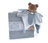 DOUDOU ET COMPAGNIE - Doudou Ours Bleu avec Pétales - Collection BOH'AIME - Boite Cadeau - 27 Cm - Idée Cadeau de Naissance Fille et Garçon - Garantie Doudou Perdu - DC4023