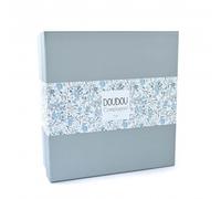 DOUDOU ET COMPAGNIE - Doudou Ours Bleu avec Pétales - Collection BOH'AIME - Boite Cadeau - 27 Cm - Idée Cadeau de Naissance Fille et Garçon - Garantie Doudou Perdu - DC4023