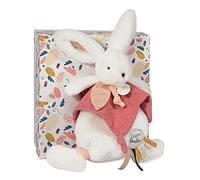 Doudou et Compagnie - Doudou Plat Lapin Happy Boho - Blanc et Rose - DC3741 | Format 25 cm - Avec Boîte Cadeau - Garantie Doudou Perdu - Tout Doux - Lavable à 30° - Pour Bébé - Idée Cadeau de Naissance