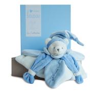 Doudou et Compagnie - Doudou Plat Ours Collector - Bleu - 24 cm - 3 Couleurs au Choix - Ourson avec Bonnet de Nuit - Avec Boite pour Cadeau Naissance Fille - Garantie Doudou Perdu - DC2921