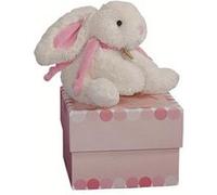 Doudou et Compagnie – Doudou lapin mouchoir DC3337 – Rose 10 cm, boîte ouverture fleur