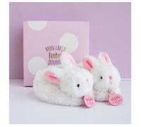 Doudou et Compagnie - Coffret Chaussons avec Hochet - Lapin Bonbon - Boite Cadeau - Rose - De 0 à 6 Mois - Doux et Chaud - Idée Cadeau Naissance Fille - DC1308