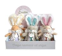 Doudou et Compagnie - Lapin de Sucre - Pantin Attache-Sucette avec Hochet - DC3484 - Blanc, Rose, ou Vert - modèle aléatoire