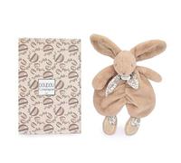 DOUDOU ET COMPAGNIE - Lapin Doudou beige sable - Peluche Ultra Douce avec Foulard Fleuri - Doudou Plat Bébé Fille dès la Naissance - Garantie Doudou Perdu - Idée Cadeau - DC4150