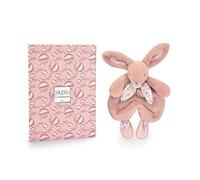 DOUDOU ET COMPAGNIE - Lapin Doudou Rose - Peluche Ultra Douce avec Foulard Fleuri - Doudou Plat Bébé Fille dès la Naissance - Garantie Doudou Perdu - Idée Cadeau - DC4146