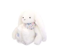 DOUDOU ET COMPAGNIE - Lapin Fleurette Blanc 35 cm - Peluche Ultra Douce pour Bébé avec Foulard Fleuri - Grand Doudou Mixte dès la Naissance - Cadeau Éveil & Naissance - DC4301