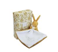 DOUDOU ET COMPAGNIE - Lapin Ocre avec Doudou Mouchoir à Fleurs - Peluche Bébé Mixte Ultra Douce - Doudou Naissance avec Boîte Cadeau pour Offrir - Garantie Doudou Perdu - DC4363