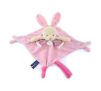 DOUDOU ET COMPAGNIE - Les Petits Futés - Doudou Plat Marionnette À Doigt Lapin Rose - 30 cm - Multitextures Et Éveil Sensoriel - Pour Expression Émotionnelle - Garantie Doudou Perdu - DC4054