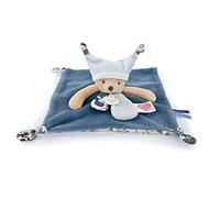 Doudou et Compagnie – Doudou plat Ours Bleu À Histoires – QR podcast – Bonnet rabattable – 25 cm