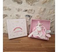 DOUDOU ET COMPAGNIE LUCIE LA LICORNE PLAT CARRE ROSE 20CM NEUF BOITE ETIQUETTE