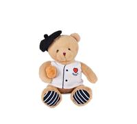 Doudou ET Compagnie - Ours Peluche Boulanger avec Baguette - 25 cm - Collection Souvenir France - Design Brodé Béret Tradition Française - Peluche Conforme CE - Idée Cadeau Enfant Adulte - SP4512