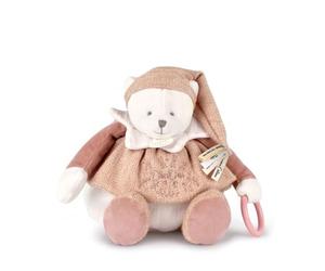 DOUDOU ET COMPAGNIE - Pantin d’Activités Ours Rose Doudou Peluche Anniversaire 25 Ans avec Anneau et Textures à Explorer - Idée Cadeau Naissance Bébé - Garantie Doudou Perdu - DC4333