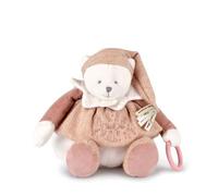 DOUDOU ET COMPAGNIE - Pantin d’Activités Ours Rose Doudou Peluche Anniversaire 25 Ans avec Anneau et Textures à Explorer - Idée Cadeau Naissance Bébé - Garantie Doudou Perdu - DC4333