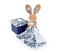 Doudou et Compagnie – Doudou Lapin Pantin 12 cm Marine/Marron avec mouchoir, boîte cadeau DC4016