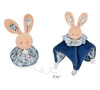 Doudou et Compagnie - Peluche Boule Lapin - 3 en 1 : 1 Doudou,1 Peluche , 1 Boule d'Eveil - 25 cm - Bleu/Blanc - Doux pour les Câlins - Idée Cadeau Naissance - Garantie Doudou Perdu - DC3936