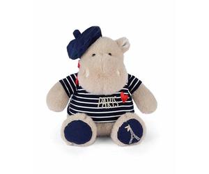 DOUDOU ET COMPAGNIE - Peluche Hippopotame Béret Et Marinière - 28 Cm - Collection Amour de Paris - Doudou Peluche Doux et Chic - Avec Broderie Paris - Idée Cadeau Souvenir Enfants et Adultes - SP4291
