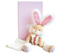 Doudou et Compagnie - Peluche Lapin avec Doudou Mouchoir - 31 cm - Rose - Cadeau De Naissance Fille- Jolie Boîte Cadeau - Lapin De Sucre - Lavable en Machine 30°C - Doux pour Les Câlins - DC3486
