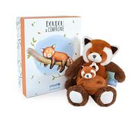 DOUDOU ET COMPAGNIE - Peluche Panda Roux Avec Son Bébé - 25 cm - Couleur Marron - Collection Unicef - Avec Boite Cadeau - Idée Cadeau Bébé Naissance - Garantie Doudou Perdu - DC3985