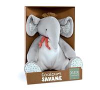 DOUDOU ET COMPAGNIE - Peluche Pantin Éléphant - 30cm - Gris - Collection Couleurs Savane - Doudou Tout Doux et Câlin - Idée Cadeau Naissance Et Décoration Chambre D'enfant - DC4079