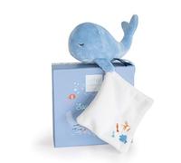 DOUDOU ET COMPAGNIE - Petite Peluche Avec Doudou Mouchoir - 15 cm - Couleur Bleue - Collection Sous L'Océan -Toute Douce - Idée Cadeau Dès La Naissance - Avec Boite Cadeau - DC3650