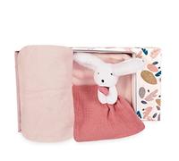 Doudou Et Compagnie - Plaid Bébé Tout Doux avec son Doudou Lapin - Couverture Polaire - Collection Happy Boho - Rose - 100 x 70 cm - Coffret Cadeau de Naissance Bébé - HAPPY DOUDOU - DC3979