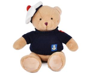 Doudou et Compagnie - Porte Clé Ours Peluche Marin - 15 cm - Ours Beige avec Pull Bleu Marine et Béret Pompon Rouge - Souvenir Maritime Français - Cadeau Peluche Enfant et Adulte - SP4538