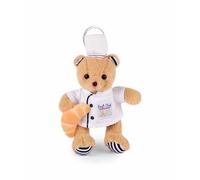 DOUDOU ET COMPAGNIE - Porte-Clés Ours Chef Pâtissier Parisien - 14 Cm - Collection Amour de Paris - avec Toque et Croissant - Mini Peluche Accessoire pour Sacs - Idée Cadeau Souvenir Paris - SP4288